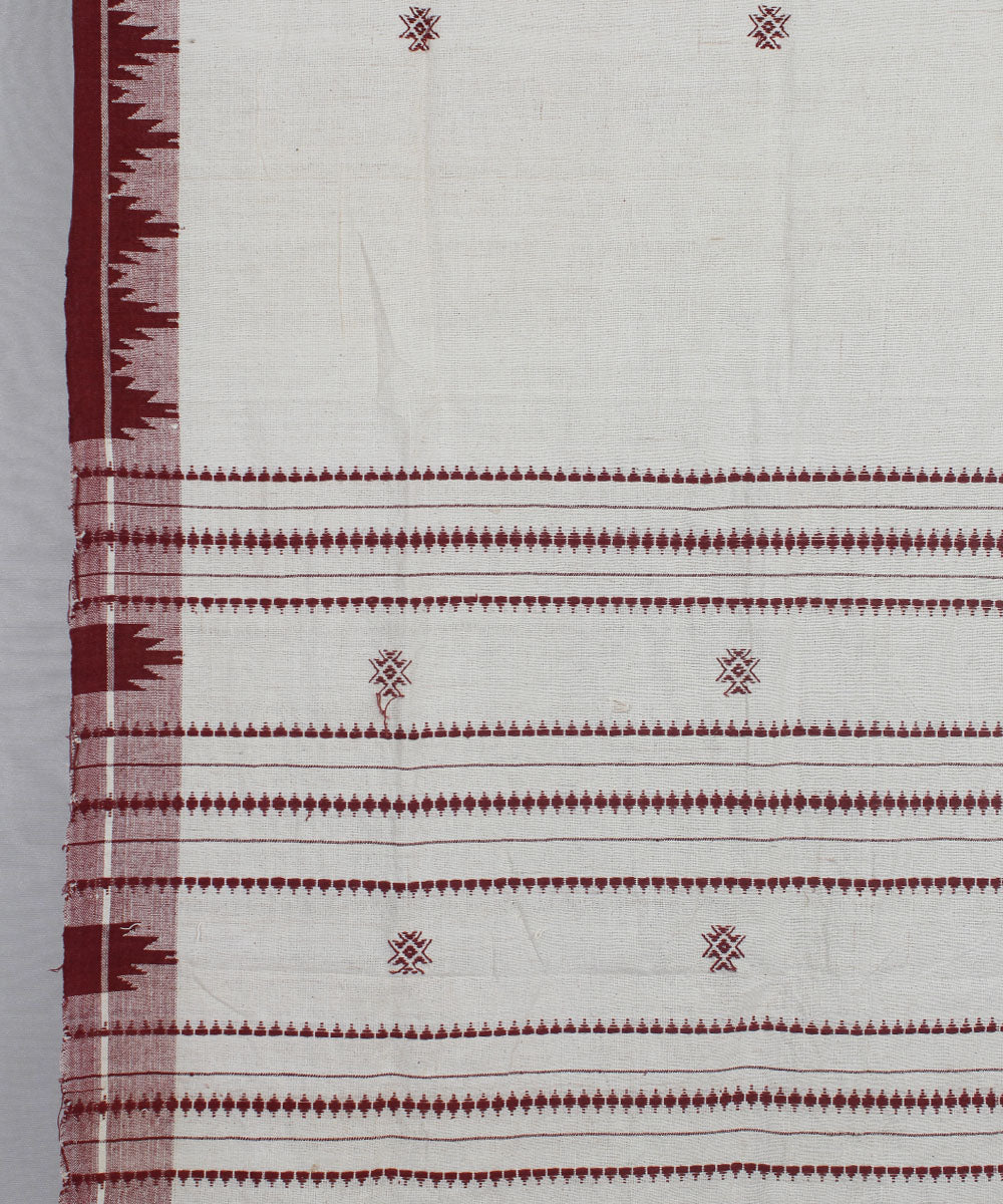 Beige maroon handwoven cotton kotpad dupatta