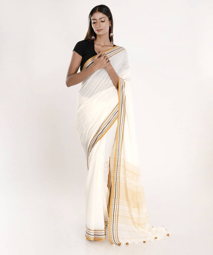 White and yellow handloom tangail bengal cotton saree