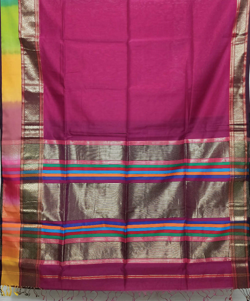 Magenta handloom cotton silk maheshwari saree