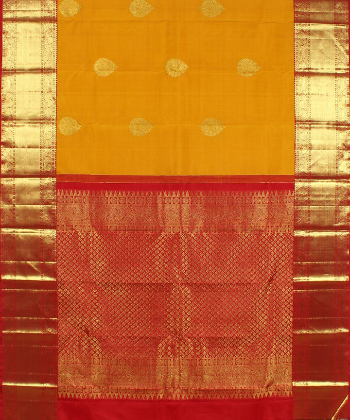 Yellow mustard red handwoven karnataka silk saree