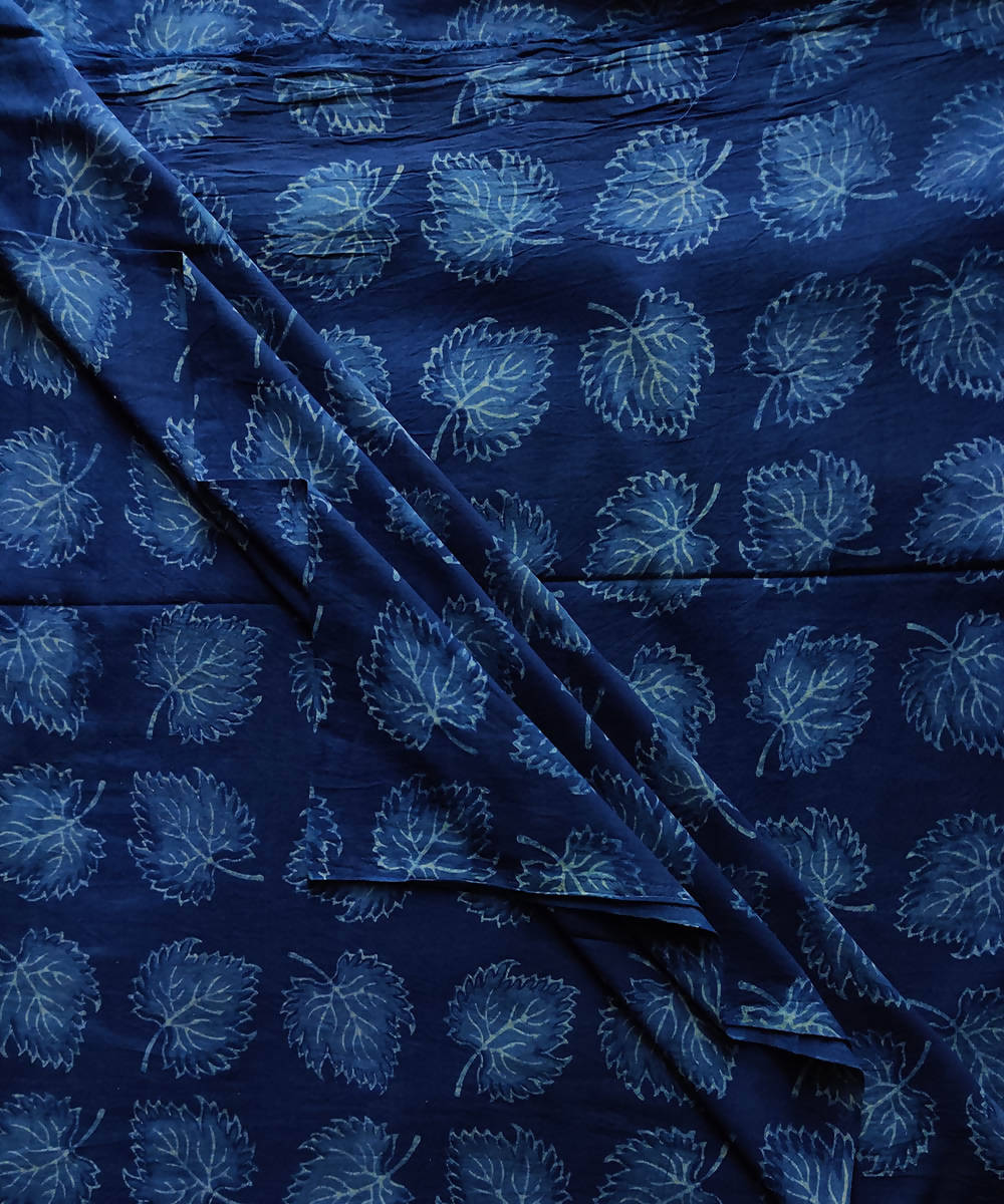Blue navy natural dye dabu handblock print handspun handloom cotton fabric