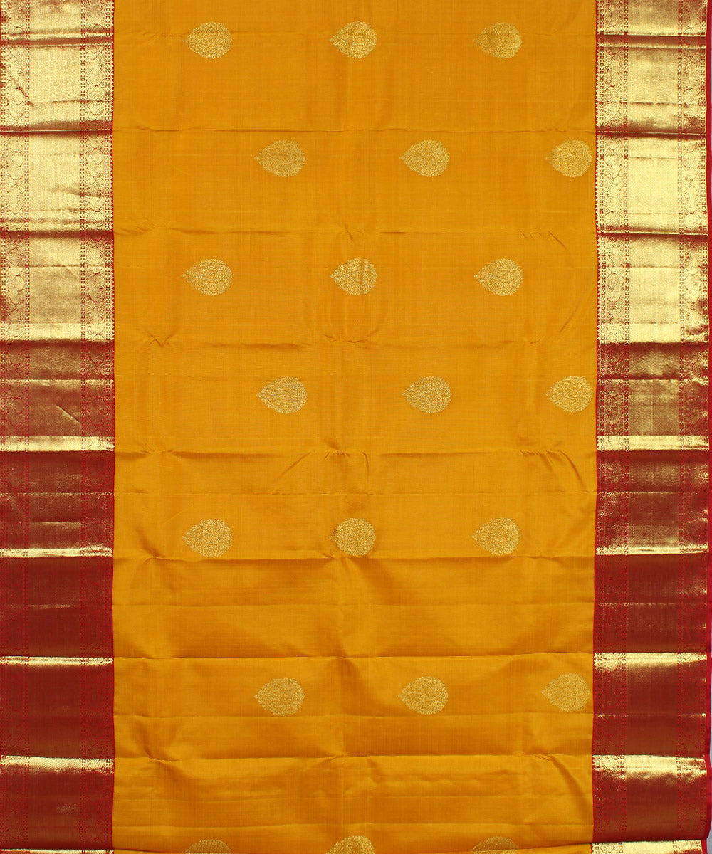 Yellow mustard red handwoven karnataka silk saree