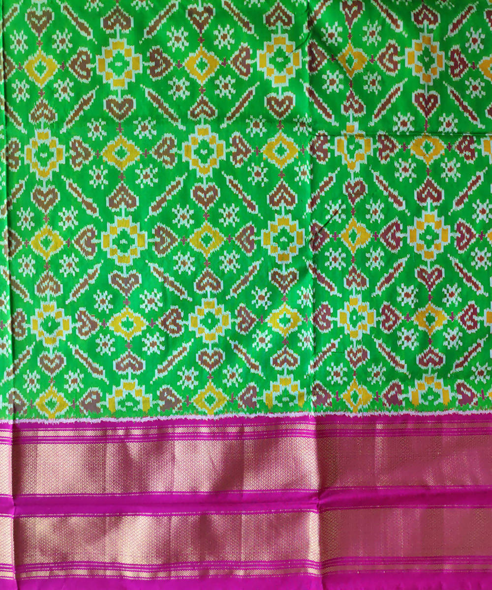 Green pink handloom ikkat silk pochampally saree