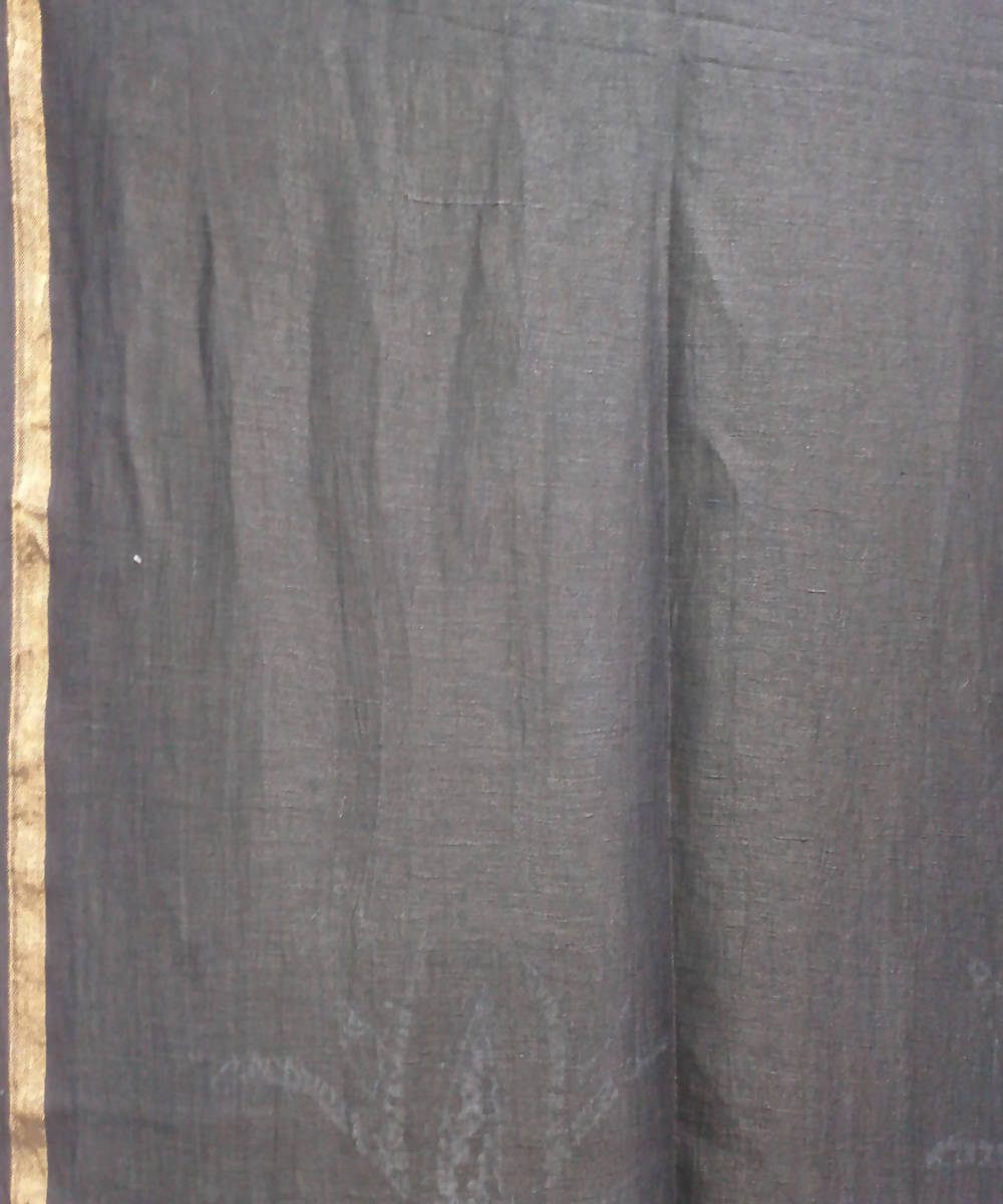 Black shibori cotton linen handwoven saree