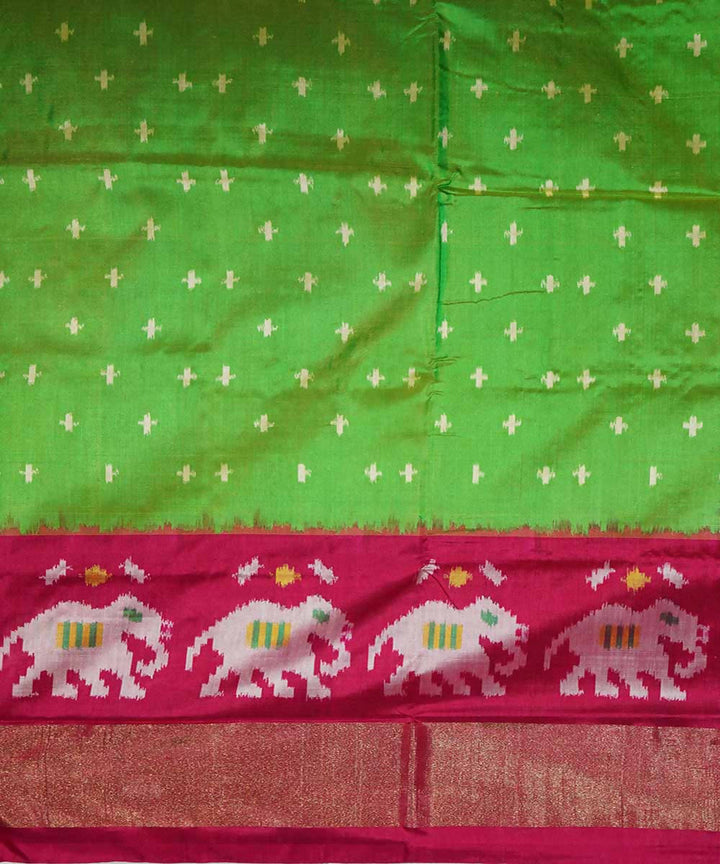 Parrot green handloom silk ikat pochampally saree