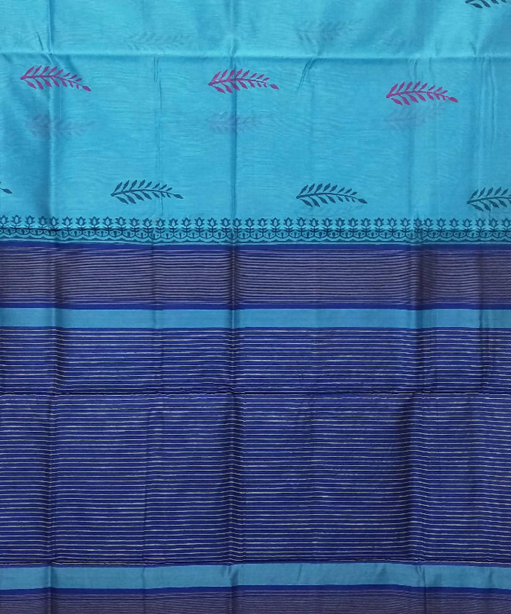 Carolina blue handwoven cotton silk maheshwari saree