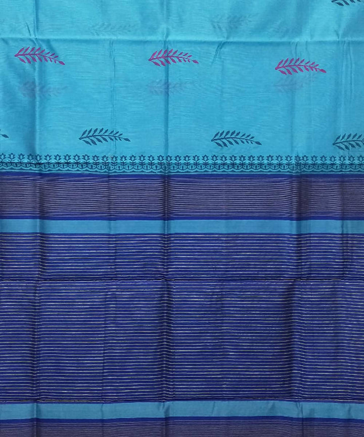 Carolina blue handwoven cotton silk maheshwari saree