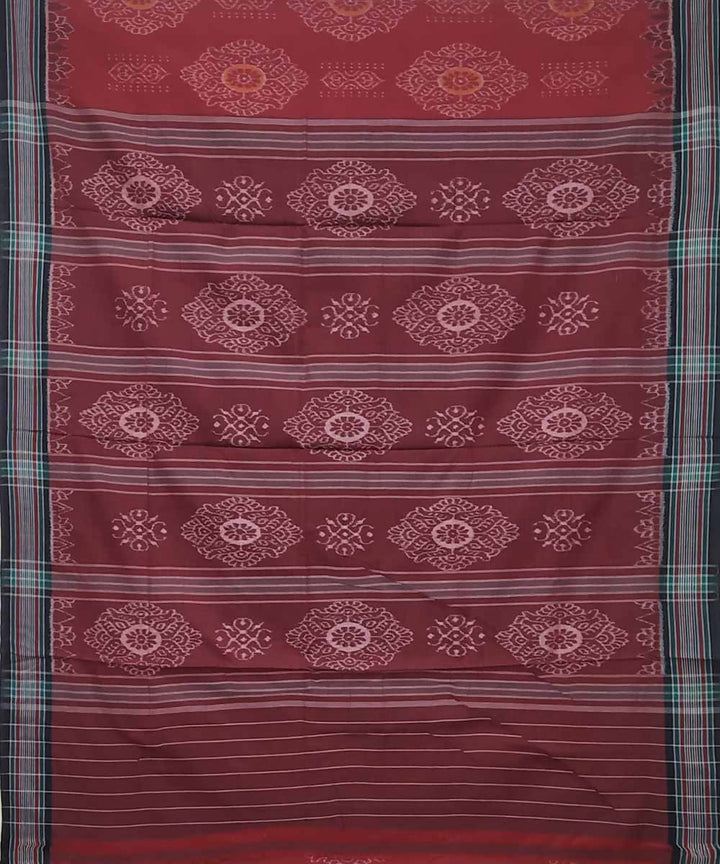 Chestnut red black handwoven cotton ikat nuapatna saree