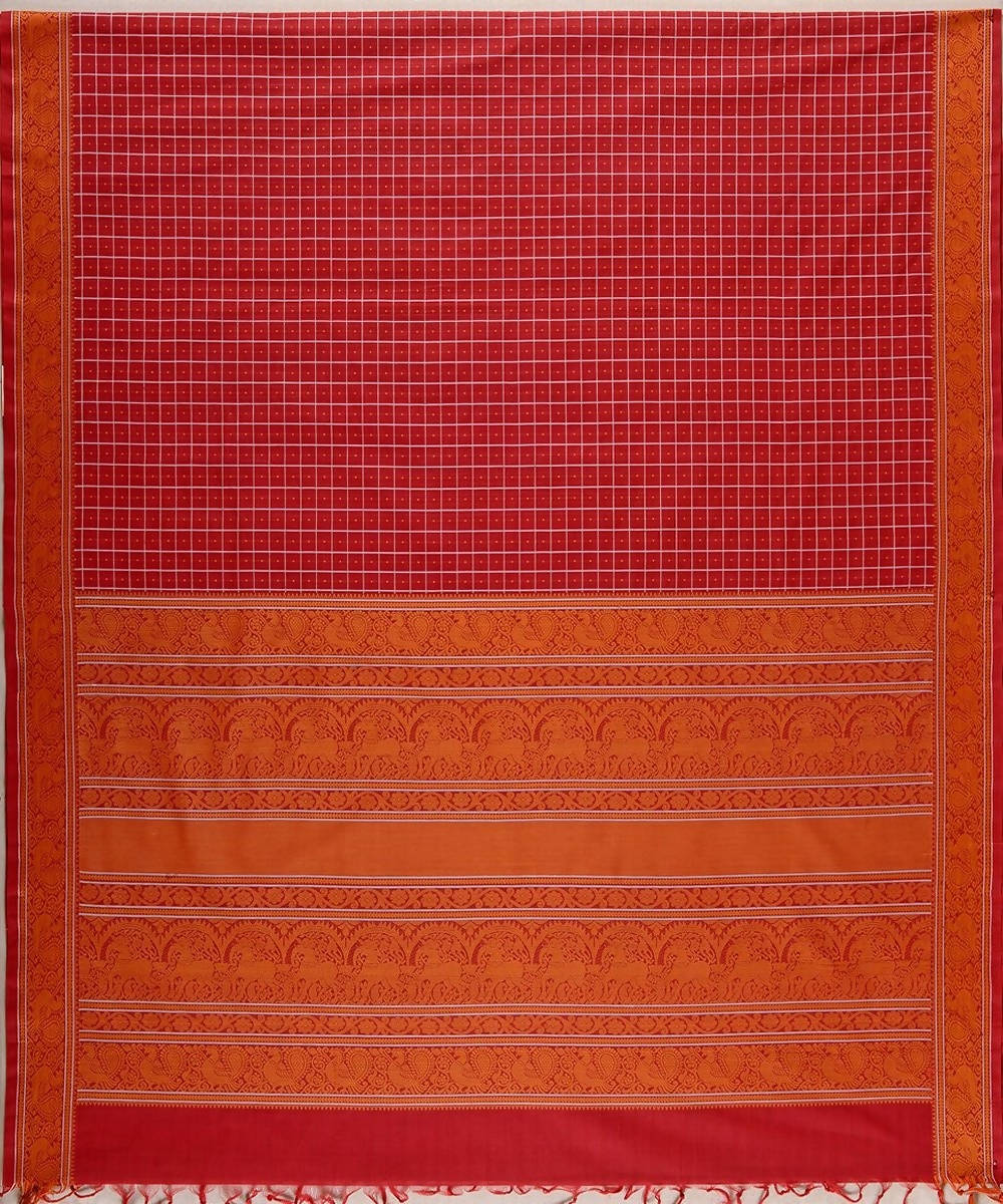 Maroon handloom kanchi cotton mayil thread work border pooja saree