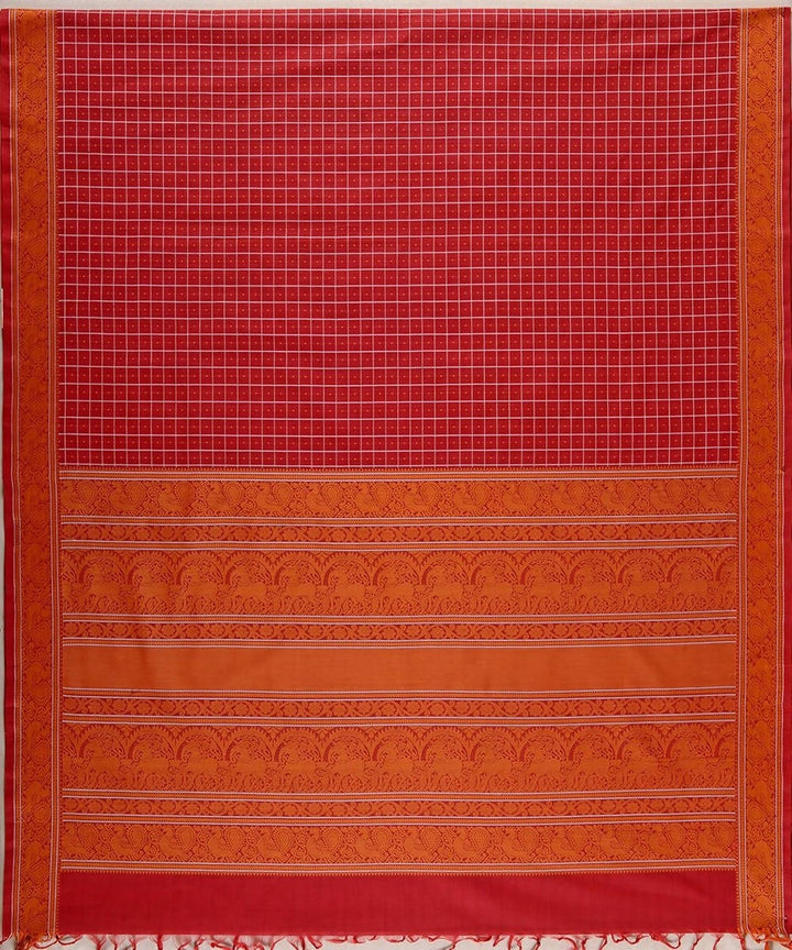 Maroon handloom kanchi cotton mayil thread work border pooja saree