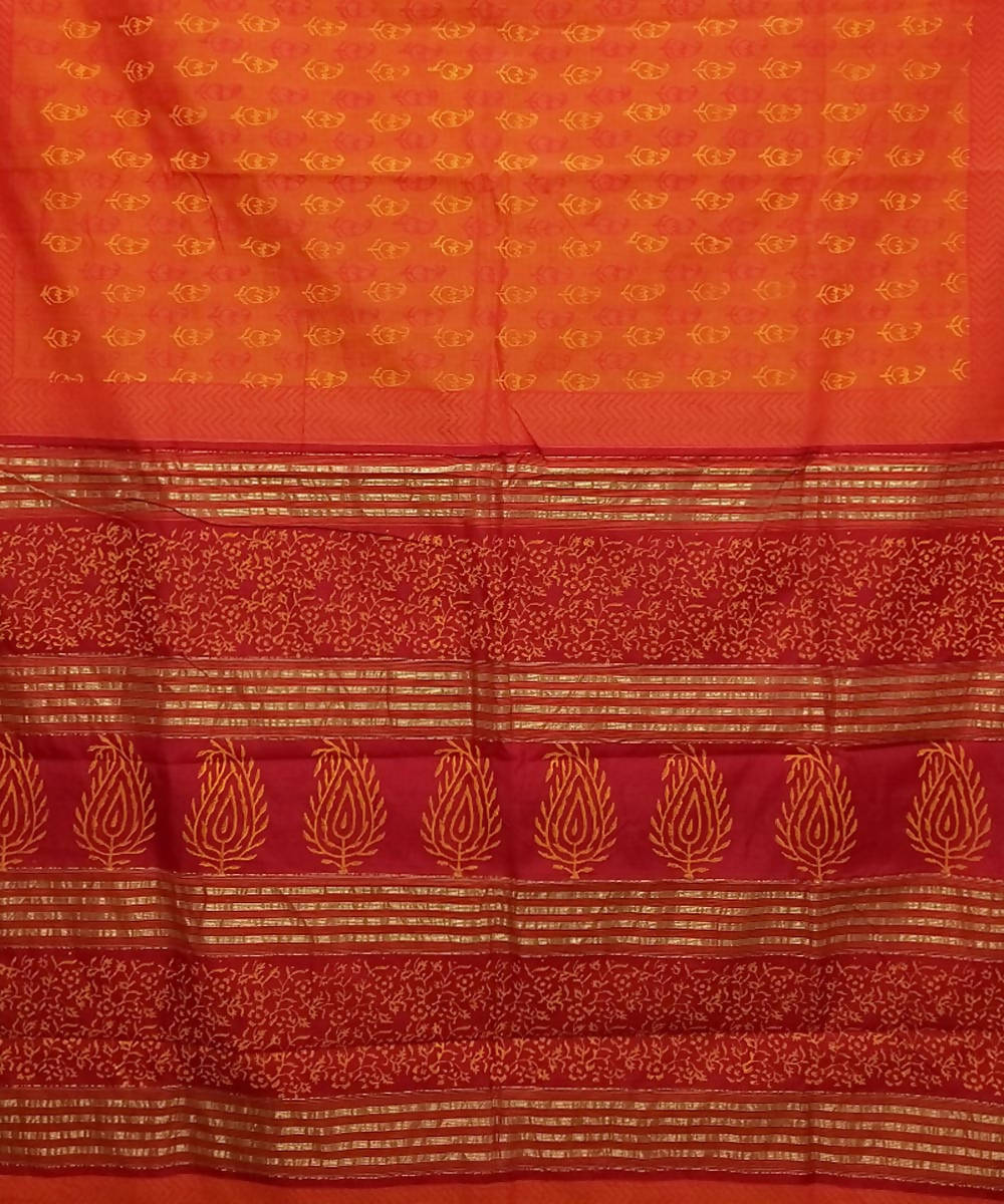 Orange maroon handwoven cotton silk maheshwari saree