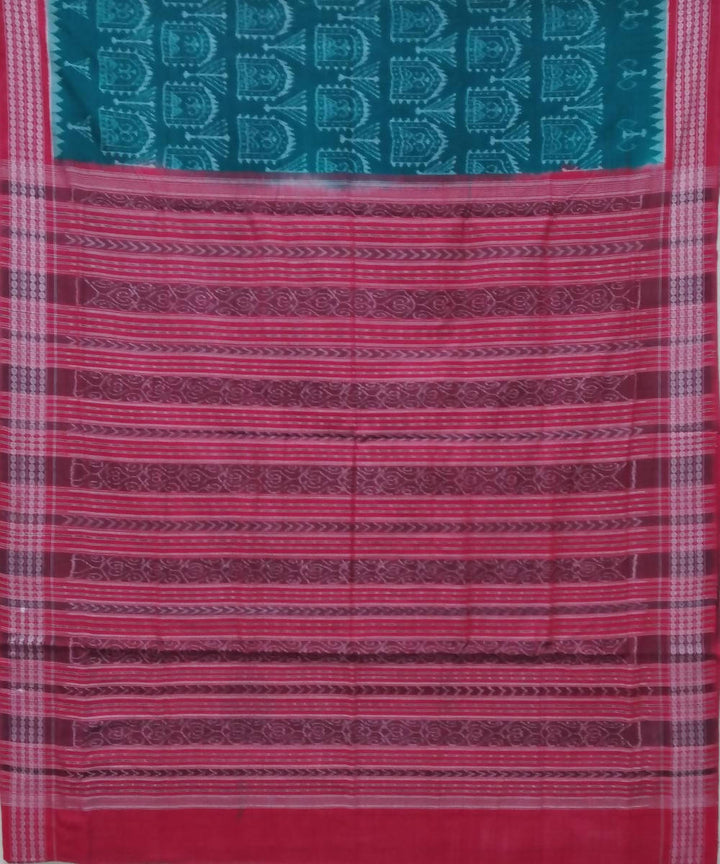 Celadon blue pink handwoven cotton sambalpuri saree