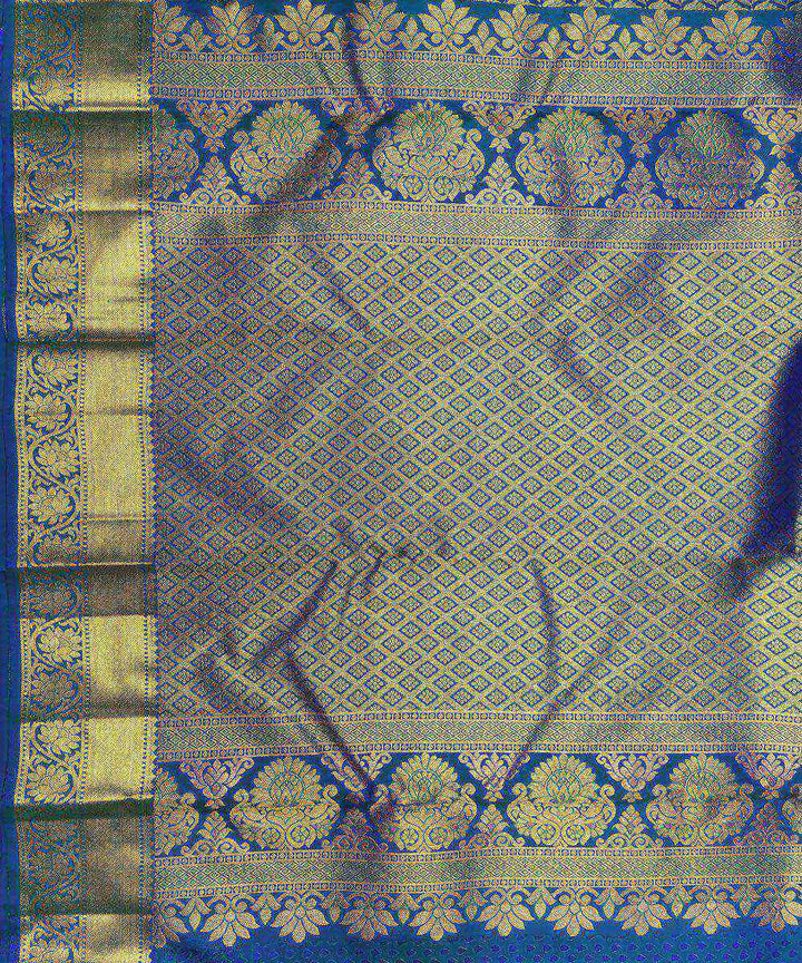 Blue and teal handloom kanjeevaram bridal silk saree