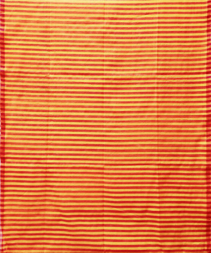 Red yellow handwoven extra weft cotton silk saree