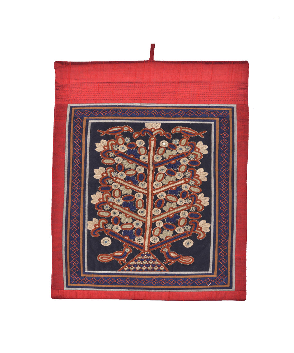 Red multicolor kutchy hand embroidery silk art frame