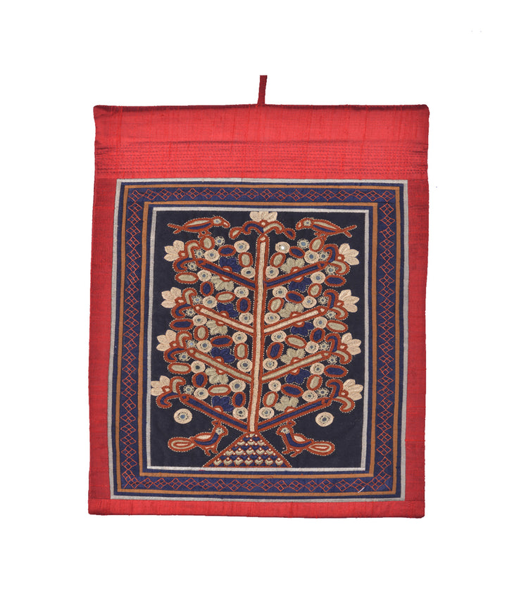 Red multicolor kutchy hand embroidery silk art frame