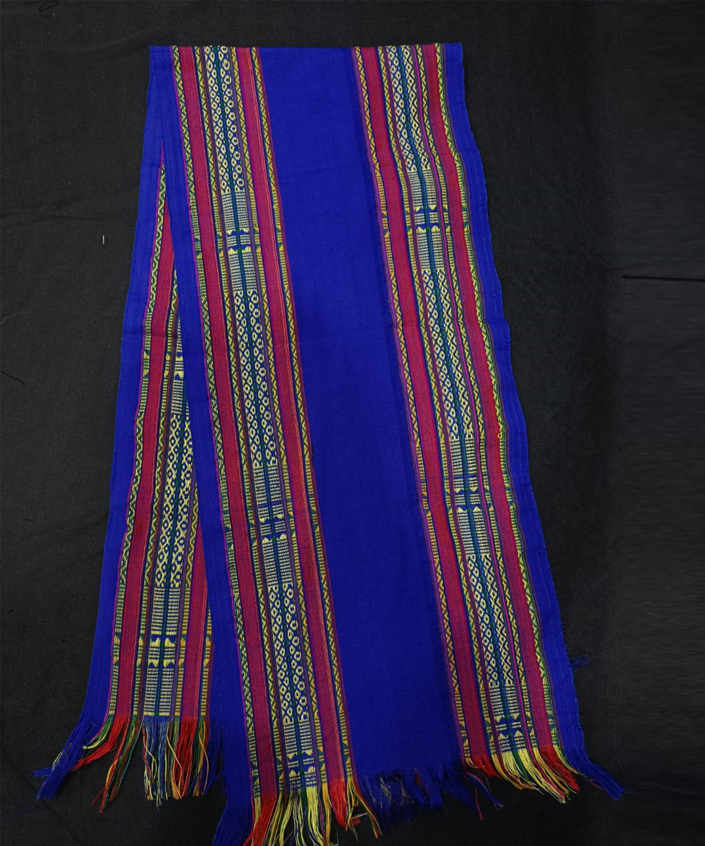 Navy blue yellow striped loin loom acrylic wool nagaland handwoven muffler