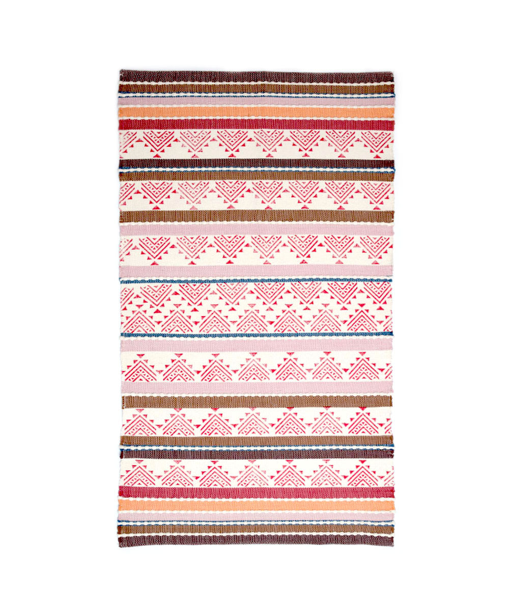 Maroon red pink handwoven cotton dhurrie