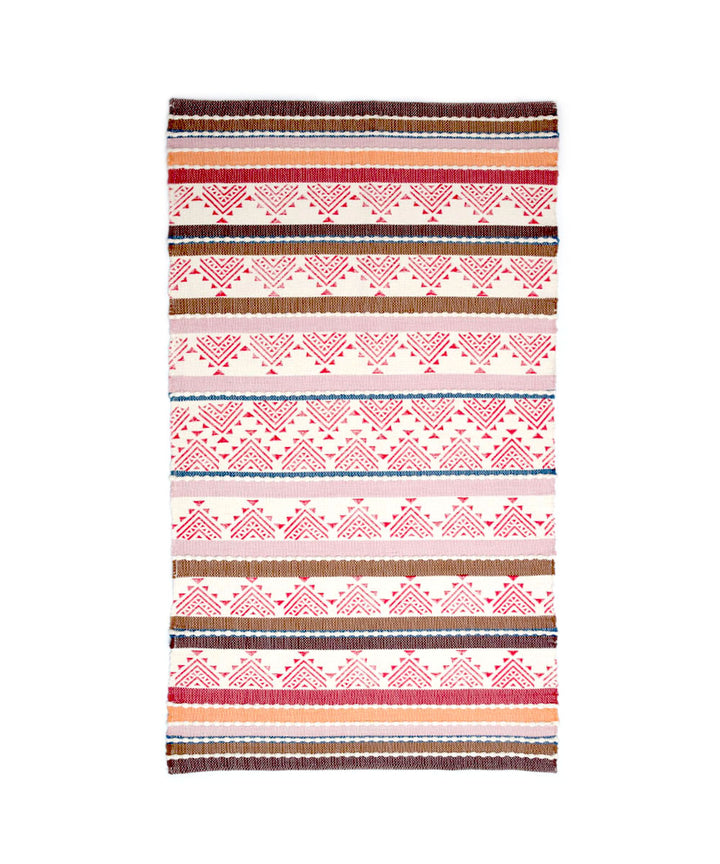 Maroon red pink handwoven cotton dhurrie