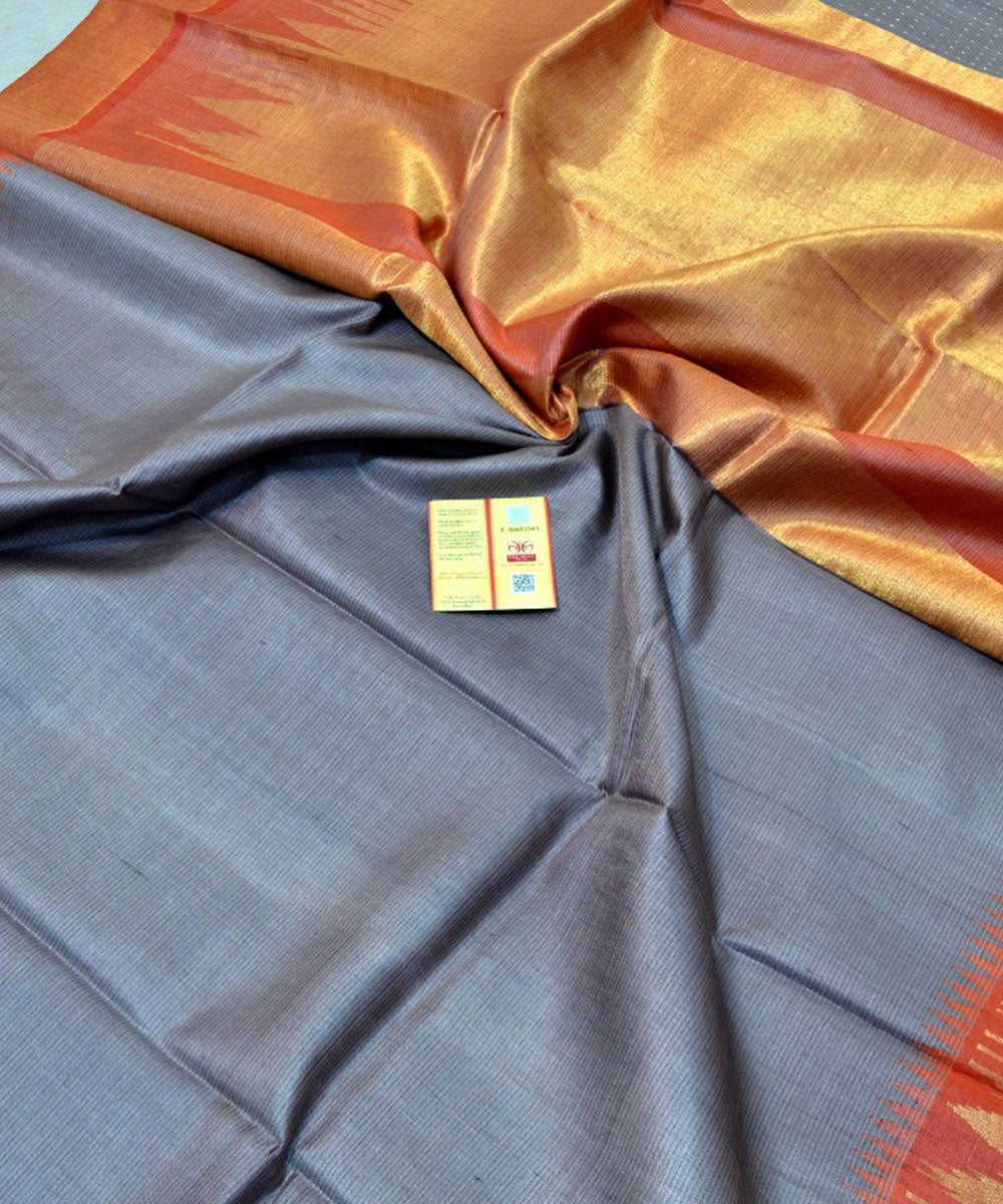 Mauve red handwoven kosa tussar silk saree