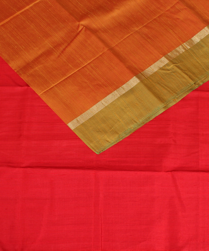 Orange red cotton handwoven karnataka raw silk saree