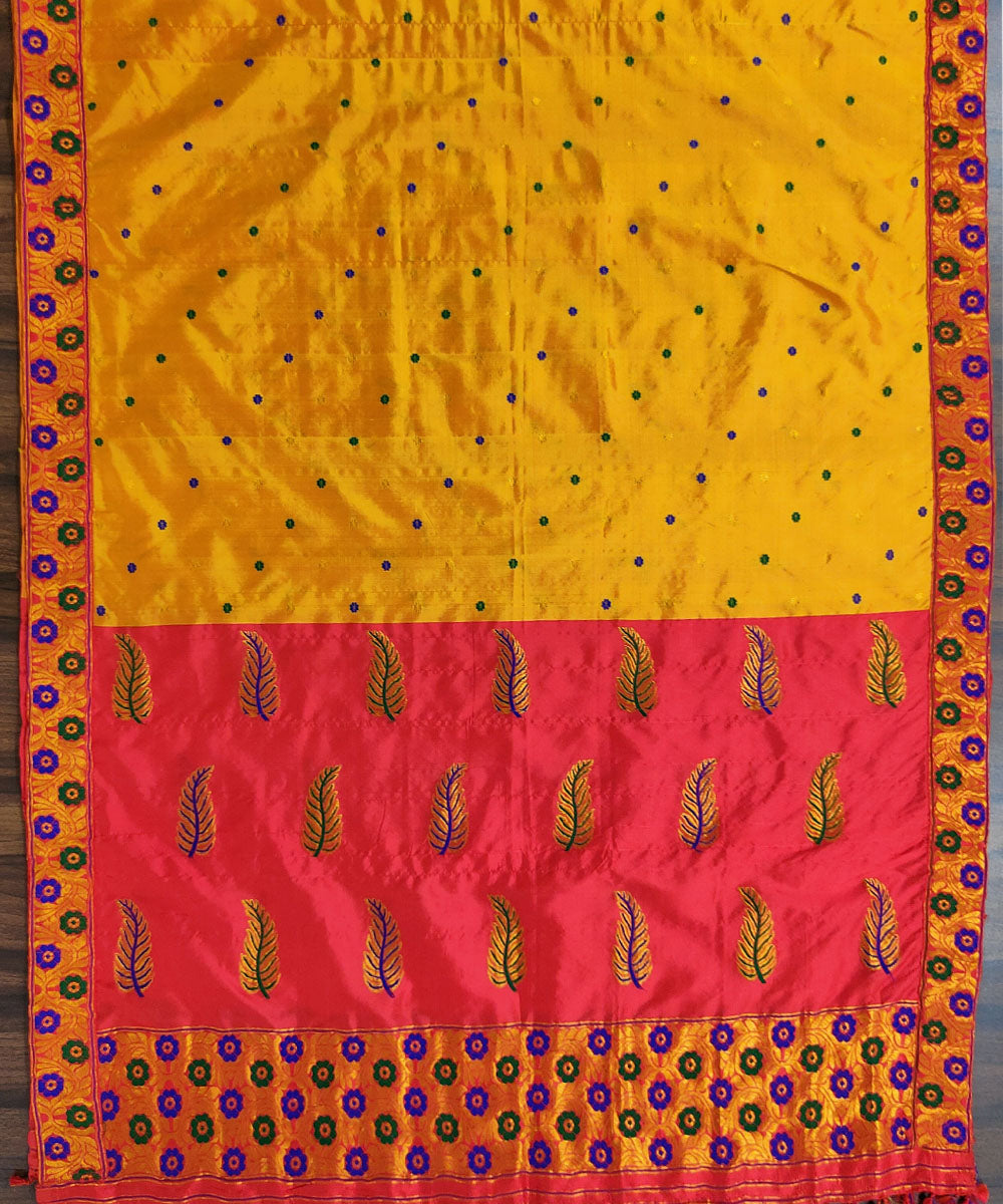 Orange red silk handloom assam mekhela chador