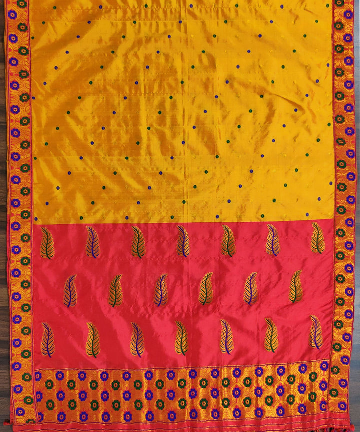 Orange red silk handloom assam mekhela chador