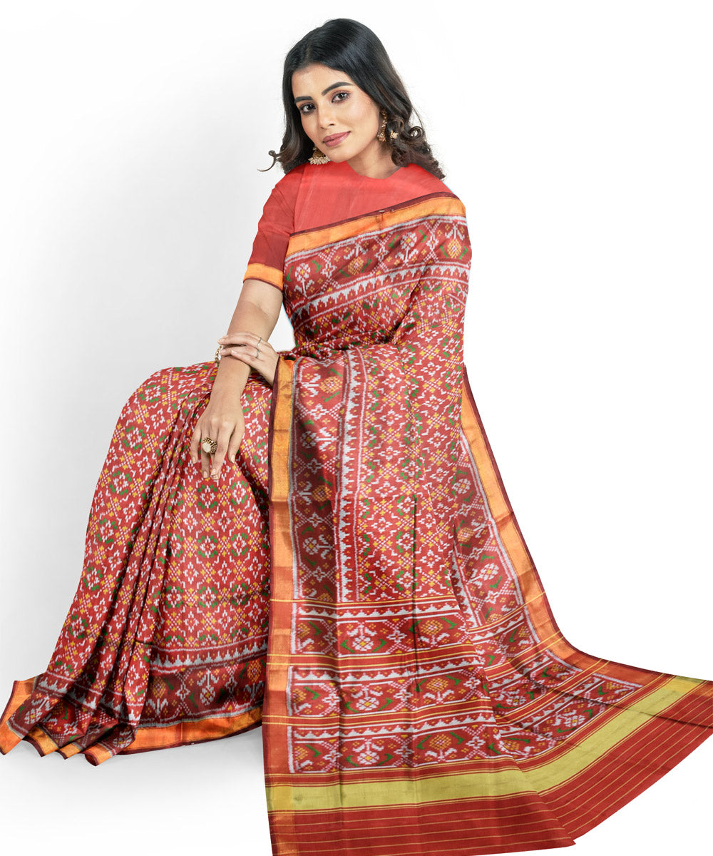 Red maroon silk handloom patola saree