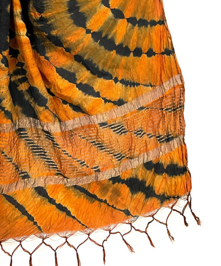 Tangerine black handloom tie dye tussar silk stole