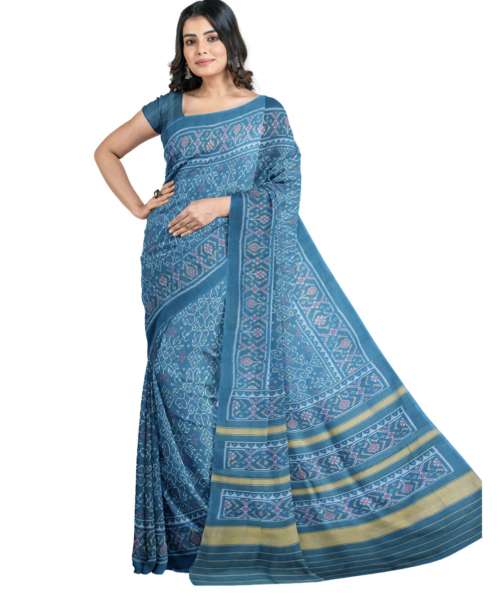 Blue handwoven cotton patola saree