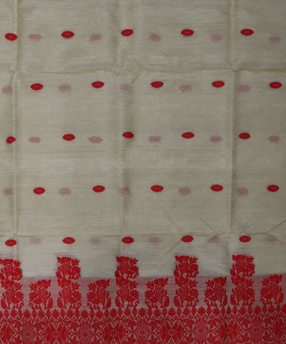 White red raw silk handwoven assam mekhela chador