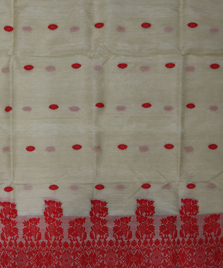 White red raw silk handwoven assam mekhela chador