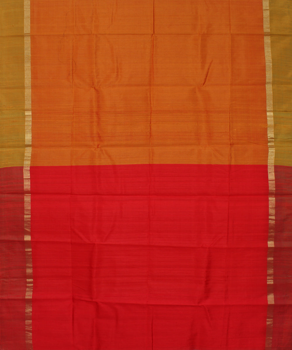 Orange red cotton handwoven karnataka raw silk saree