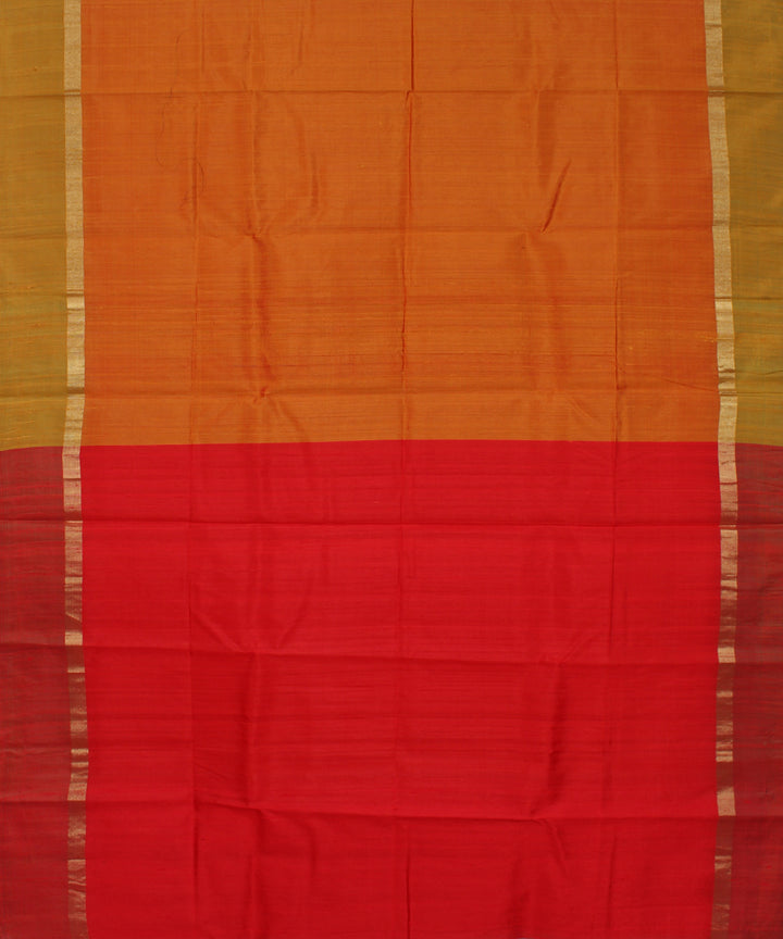 Orange red cotton handwoven karnataka raw silk saree