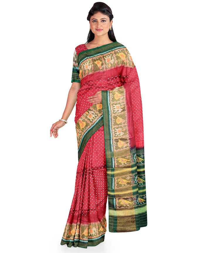 Maroon handwoven bandhani patola silk saree