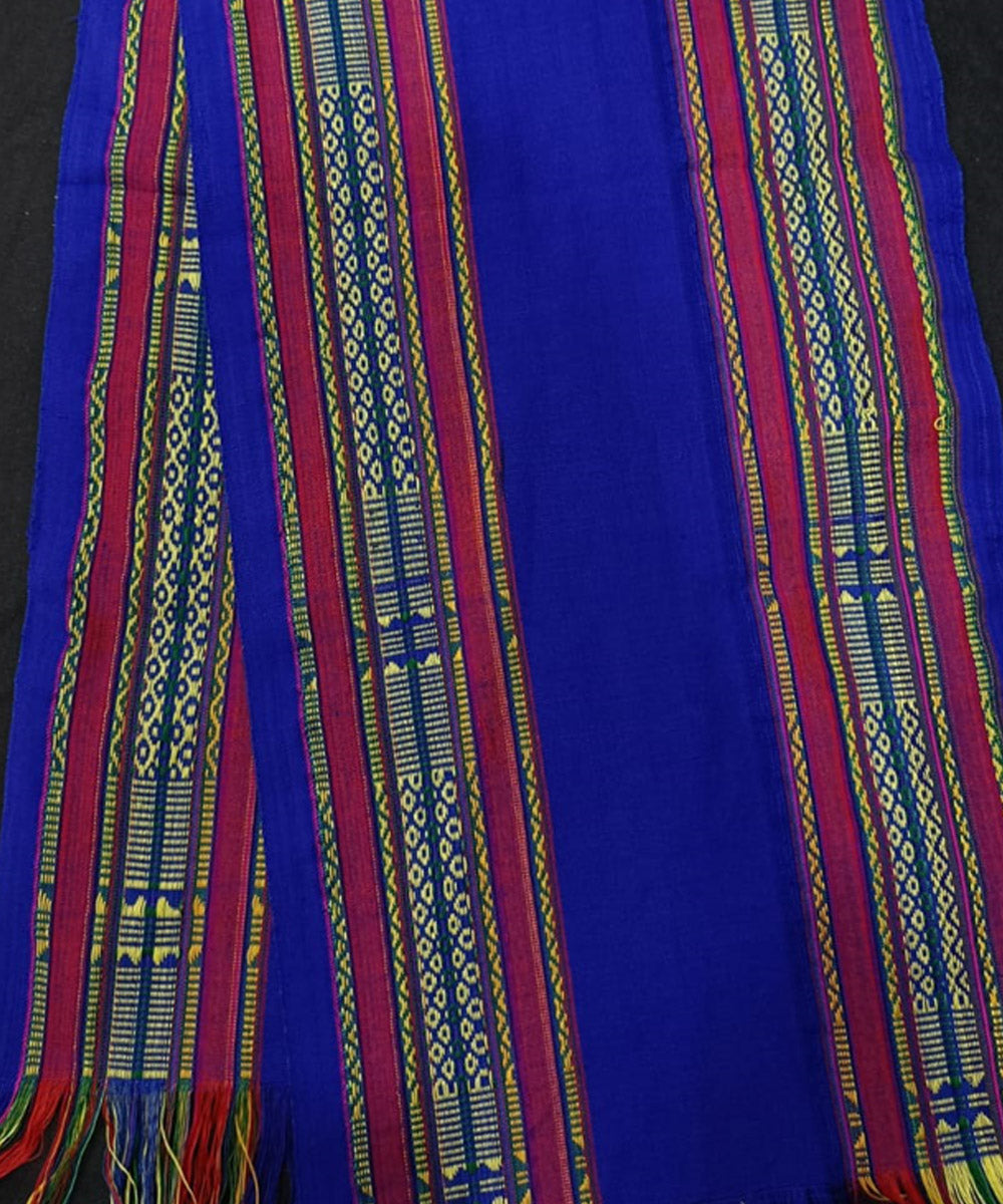 Navy blue yellow striped loin loom acrylic wool nagaland handwoven muffler
