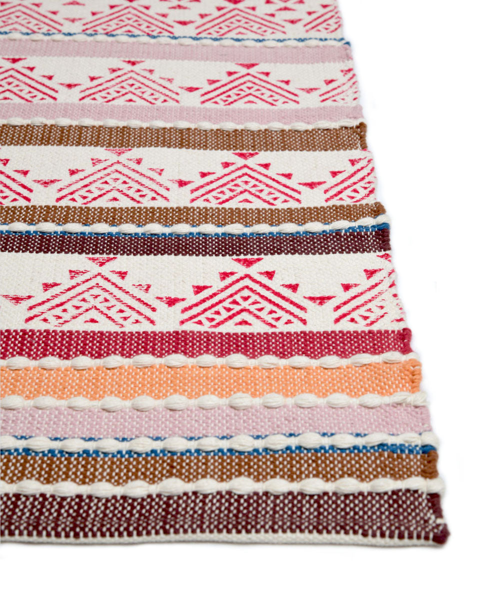 Maroon red pink handwoven cotton dhurrie