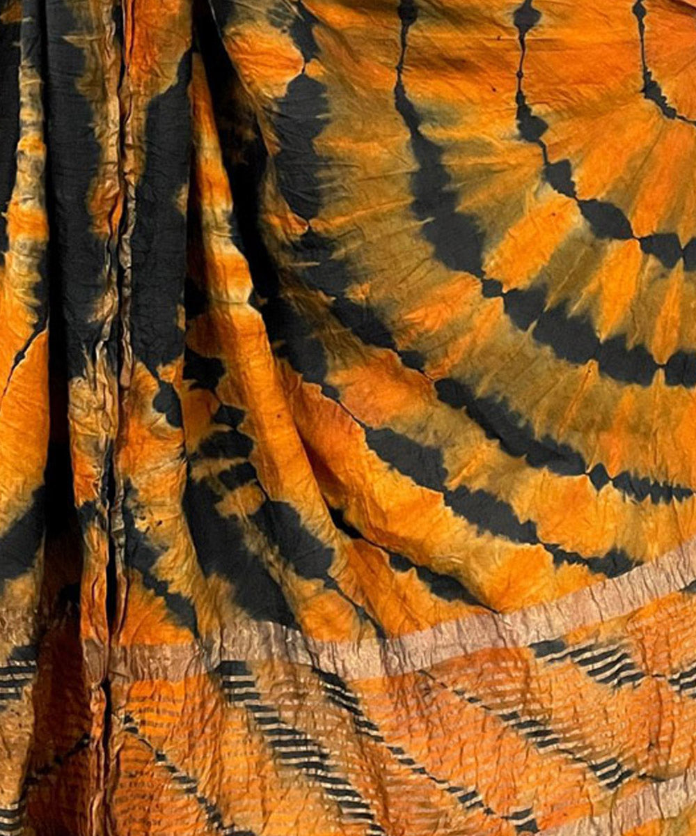 Tangerine black handloom tie dye tussar silk stole