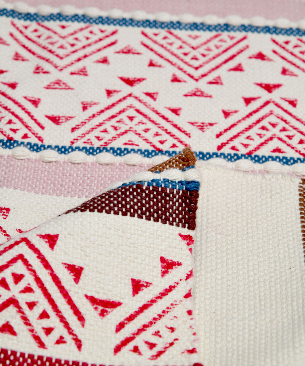 Maroon red pink handwoven cotton dhurrie