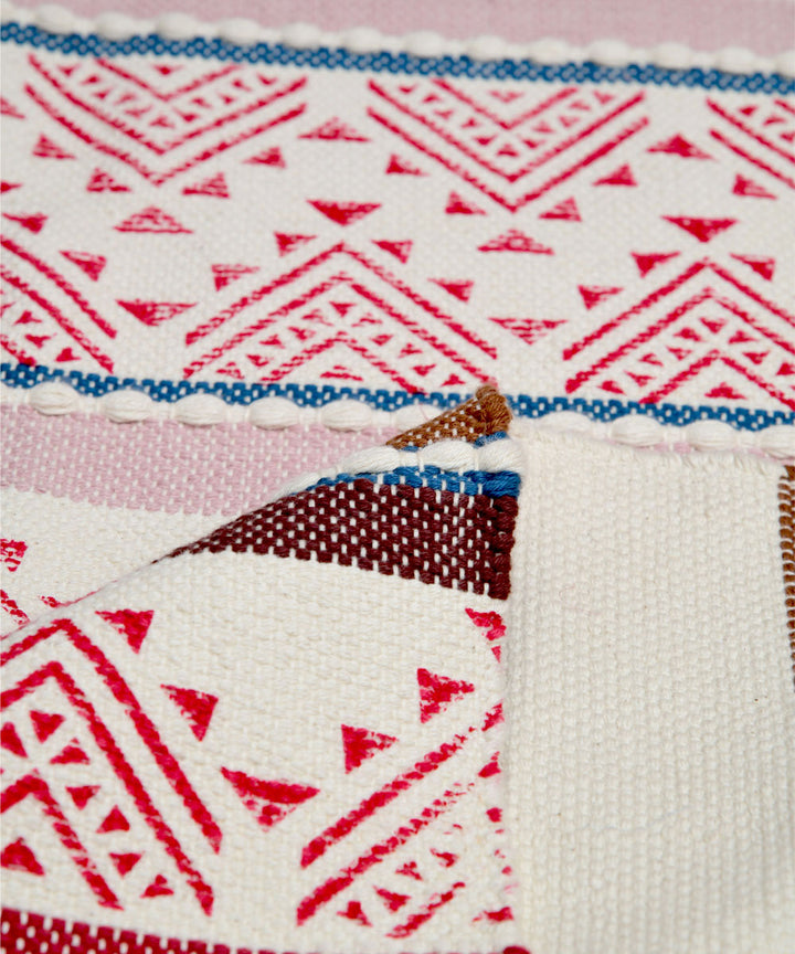 Maroon red pink handwoven cotton dhurrie