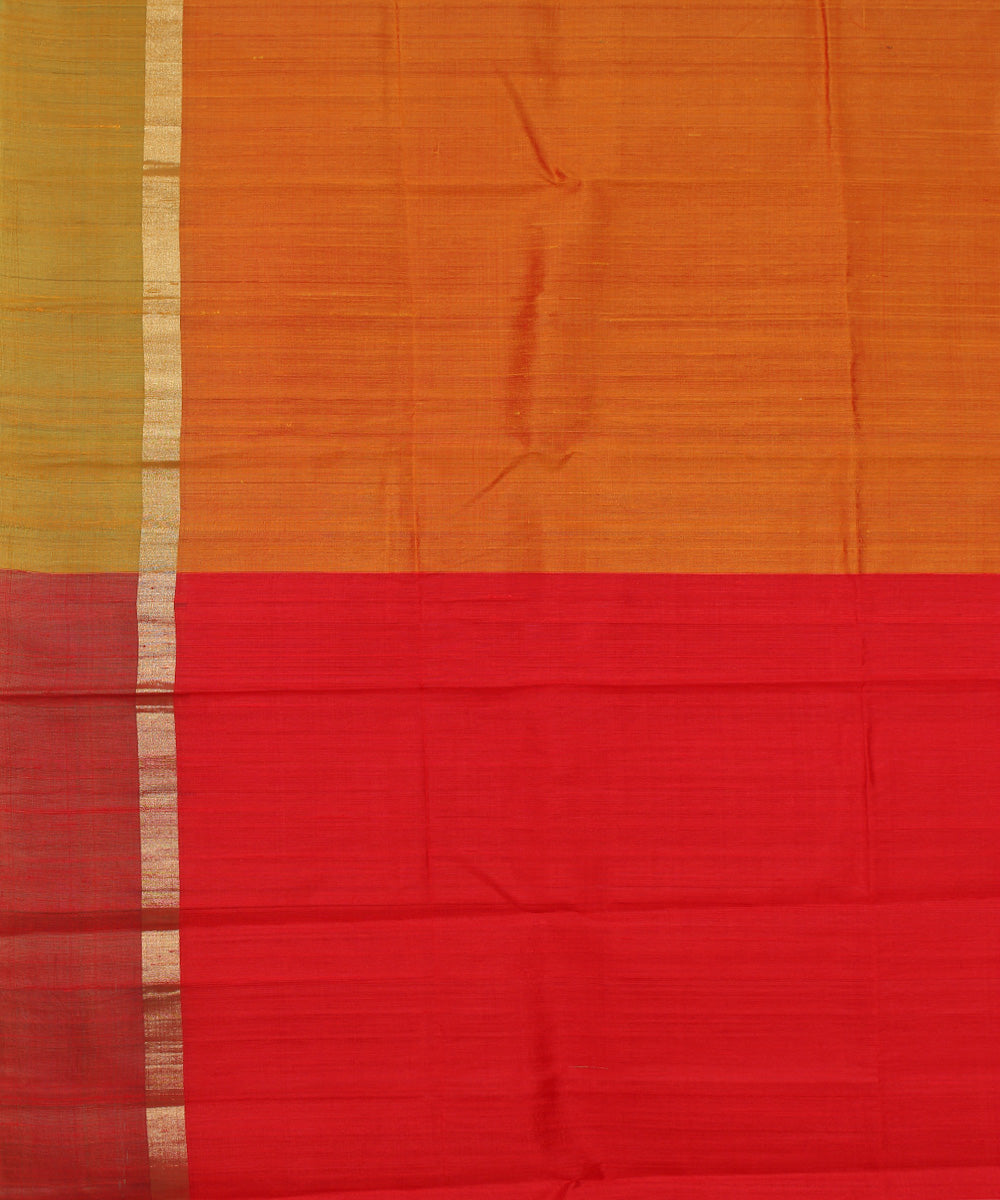 Orange red cotton handwoven karnataka raw silk saree