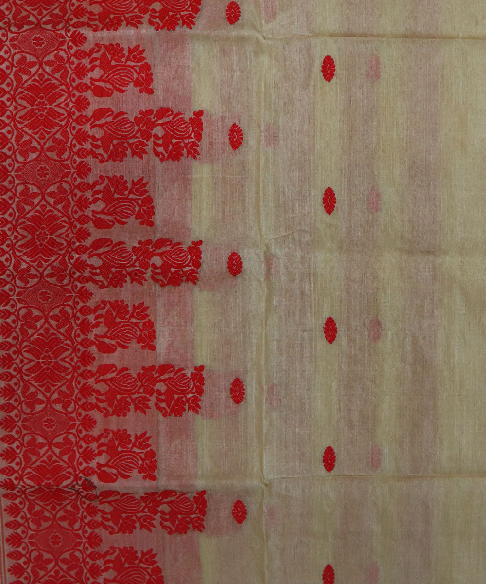 White red raw silk handwoven assam mekhela chador