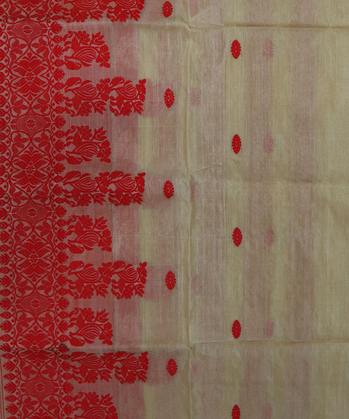 White red raw silk handwoven assam mekhela chador