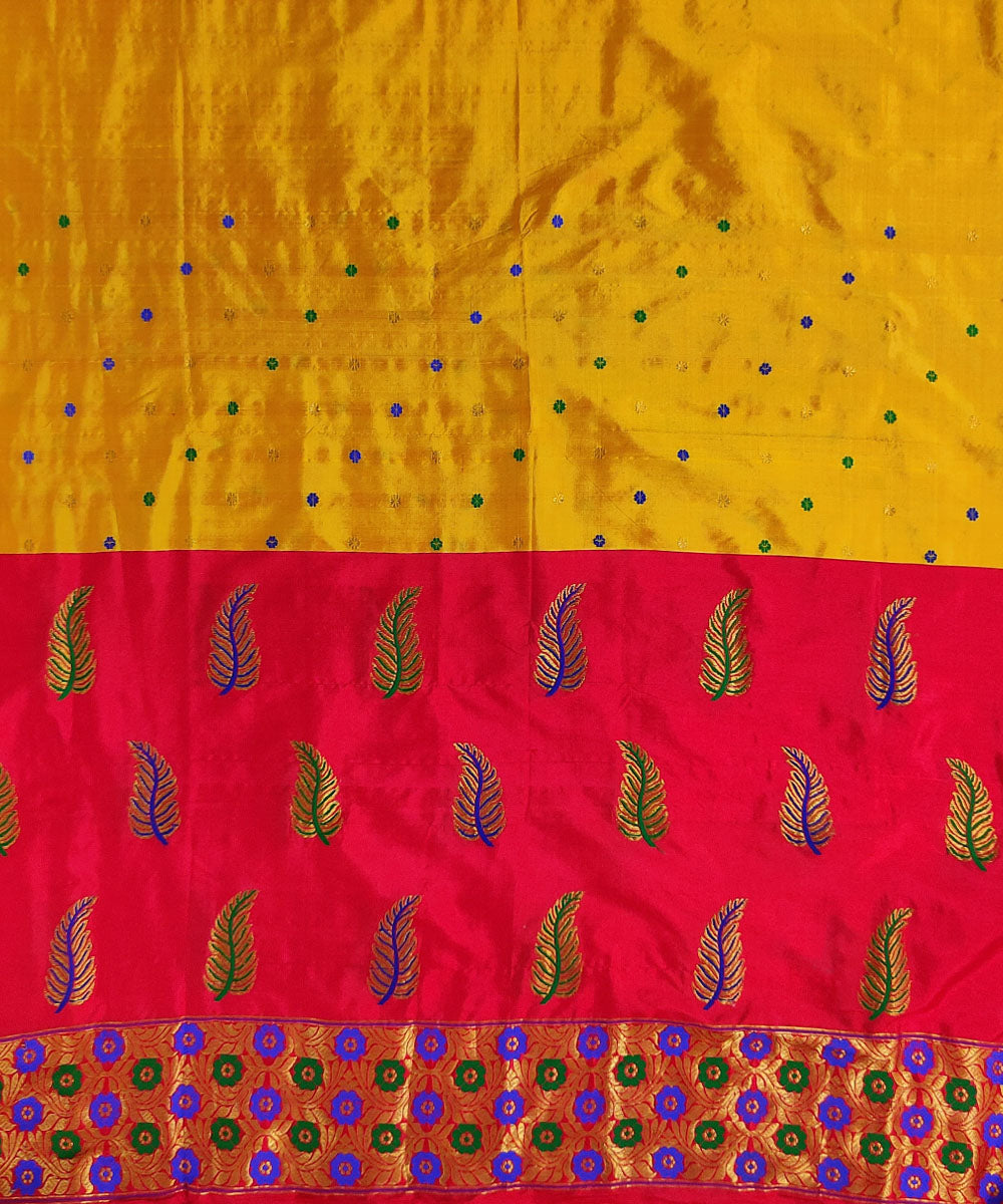 Orange red silk handloom assam mekhela chador