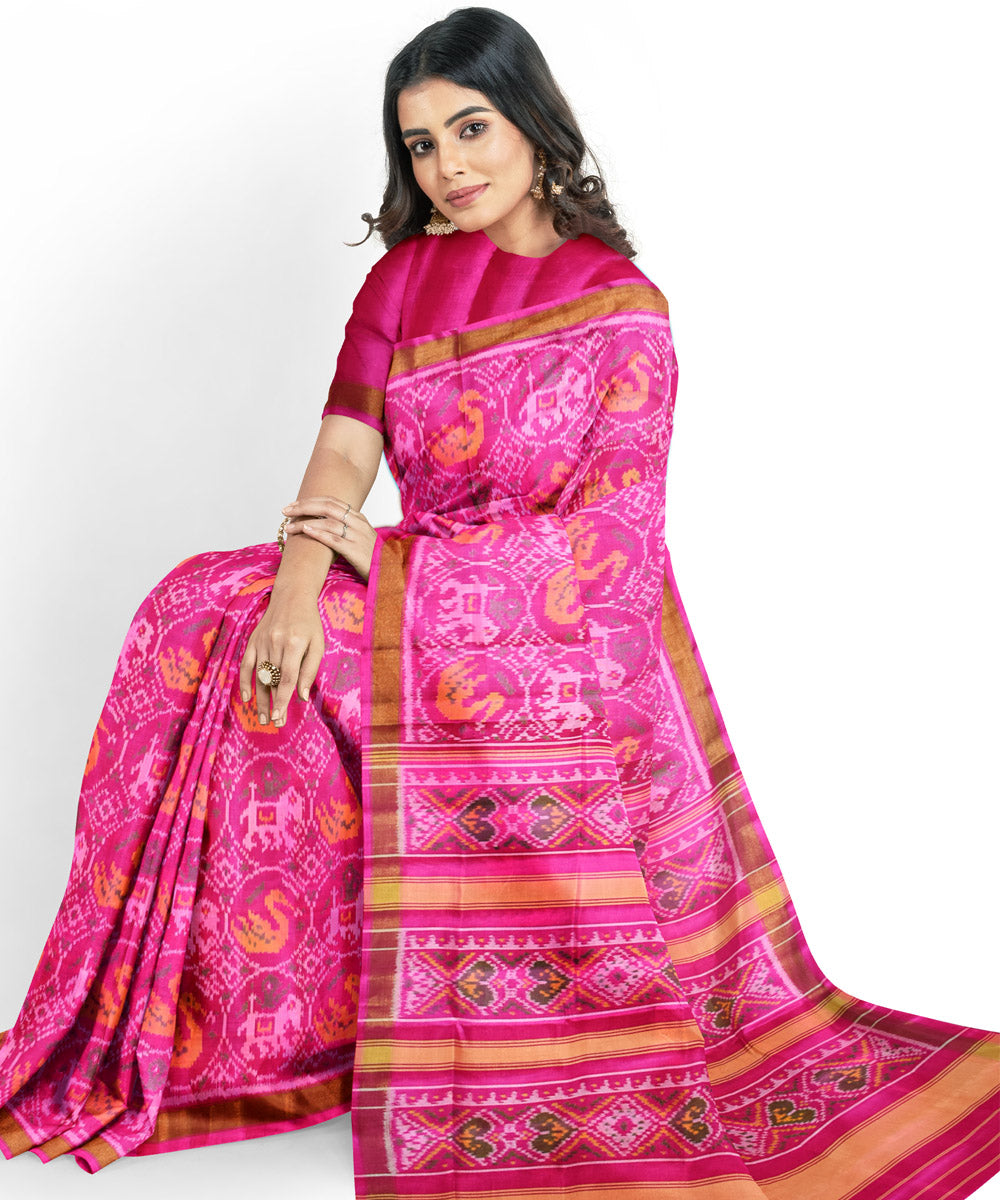 Pink silk handloom patola saree