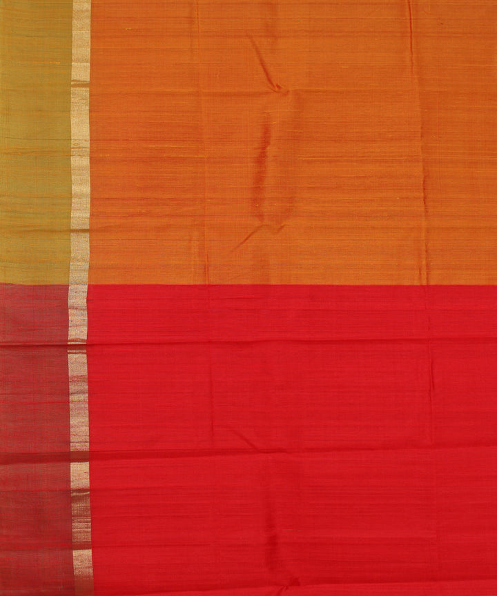 Orange red cotton handwoven karnataka raw silk saree