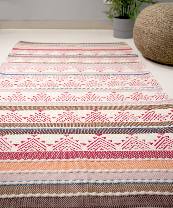 Maroon red pink handwoven cotton dhurrie