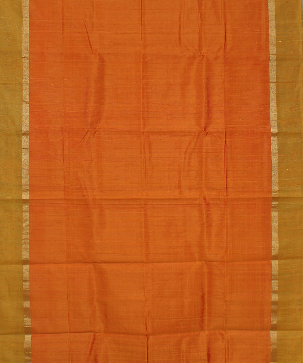 Orange red cotton handwoven karnataka raw silk saree