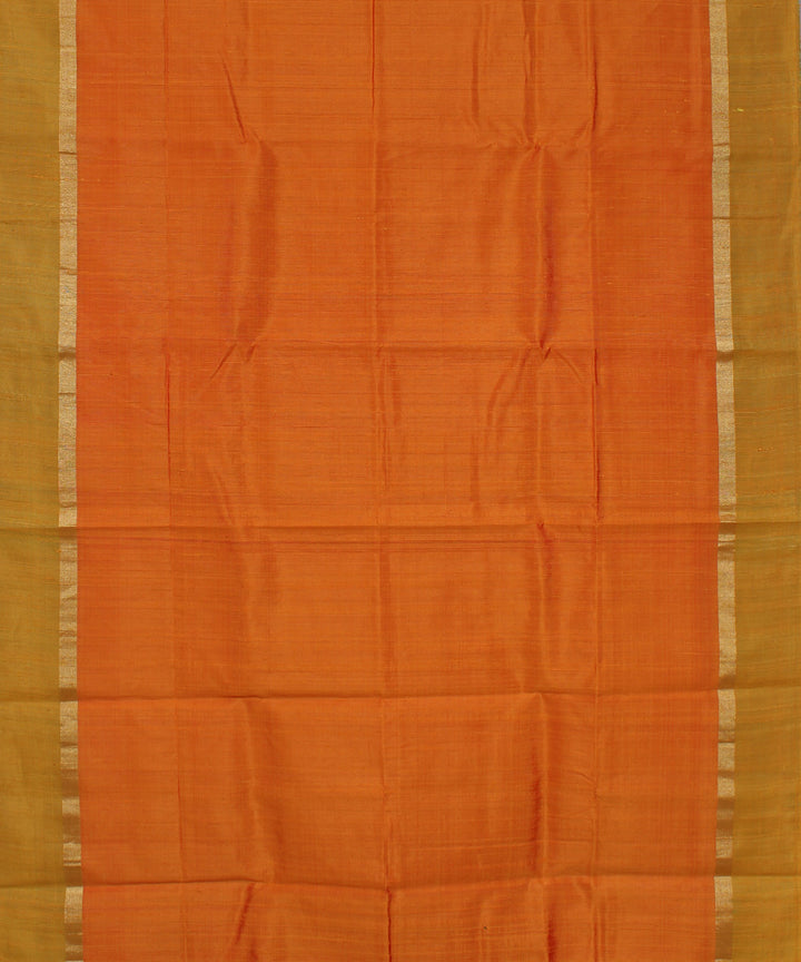 Orange red cotton handwoven karnataka raw silk saree