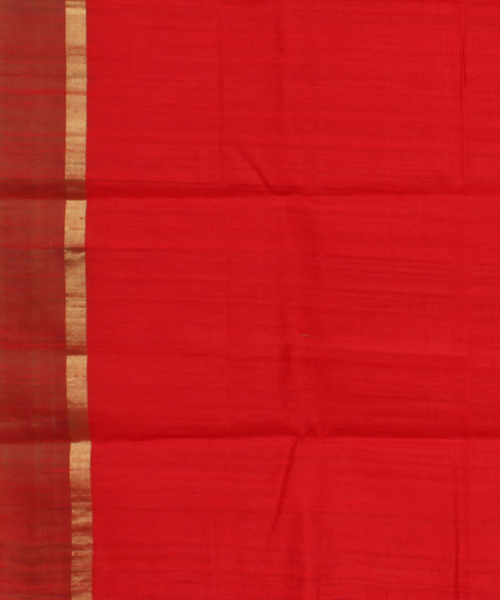 Orange red cotton handwoven karnataka raw silk saree